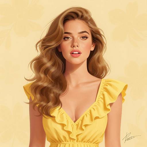 Digital Portrait of Woman in Yellow Dress