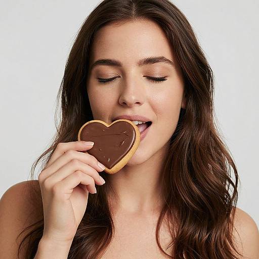 Woman with Heart-Shaped Chocolate Cookie