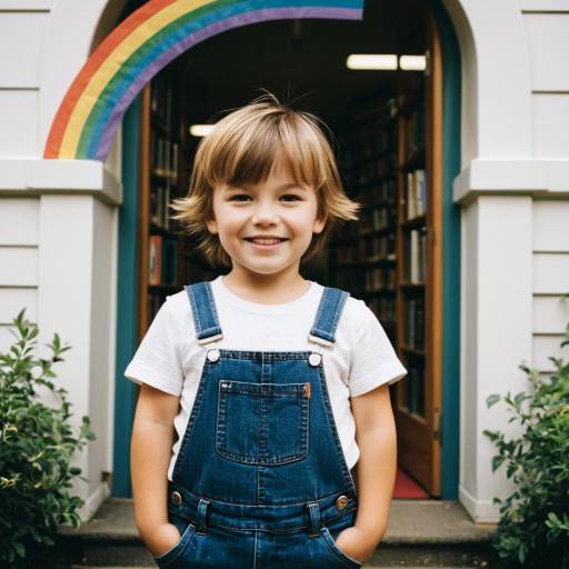 Smiling Toddler Boy at Children's Library Entrance