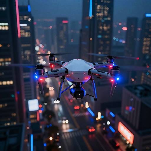 Cyberpunk Drone Over Neon City