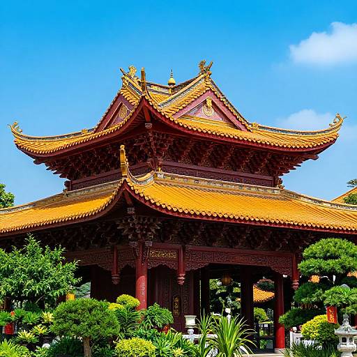 Traditional Chinese Roof with Garden