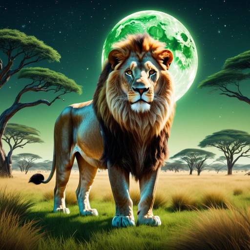 Majestic Lion in a Moonlit Savanna Majestic Lion in a Moonlit Savanna