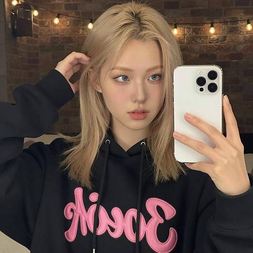 Young Woman Mirror Selfie with Hoodie