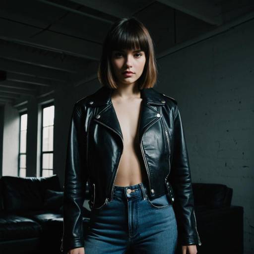 Fashion Model with Baby Bangs and Leather Jacket Fashion Model with Baby Bangs and Leather Jacket