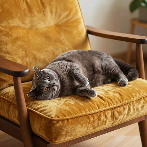 Playful British Shorthair on Velvet Cushion