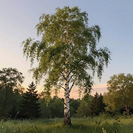 Tranquil Birch Tree at Sunset