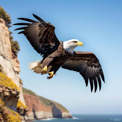 Majestic Eagle Soaring Over Coastal Cliffs Majestic Eagle Soaring Over Coastal Cliffs