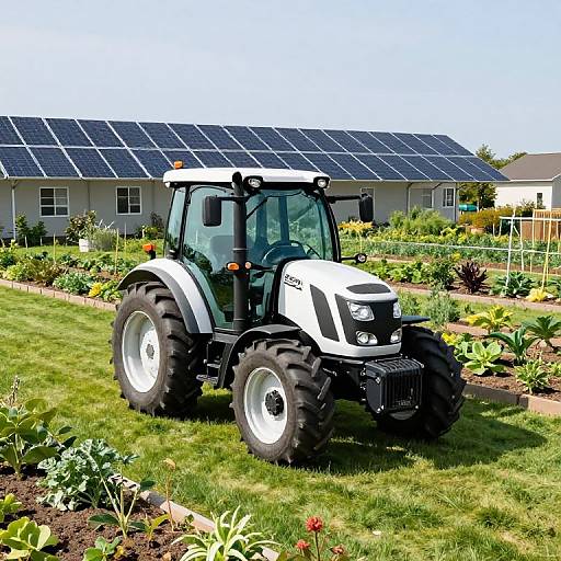 Futuristic Electric Tractor on Suburban Farm