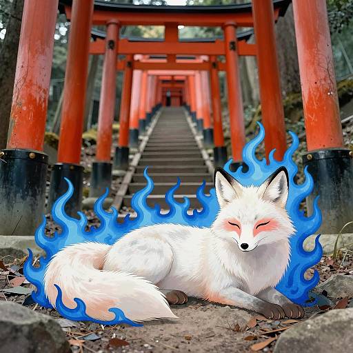 Enchanting White Fox Surrounded by Flames