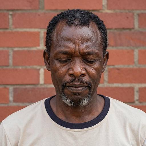Middle-Aged Man Against Red Brick Wall