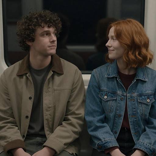 Two People Sitting on Subway Seat