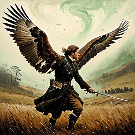 Falconer with Sepia Wings in Scottish Highland Battlefield
