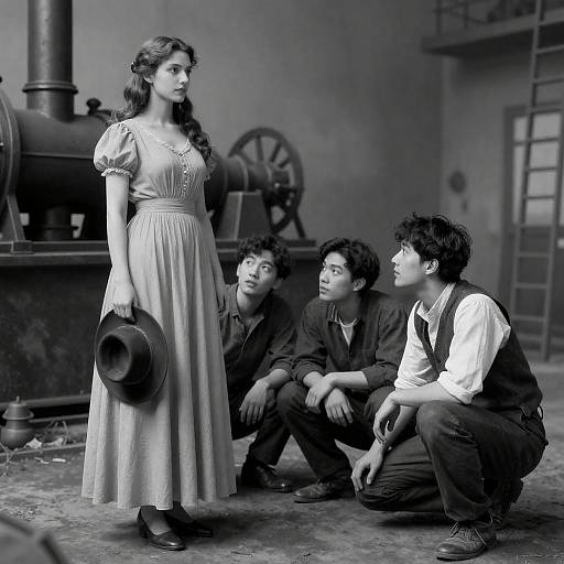 Monochrome Industrial Quartet with Confident Woman