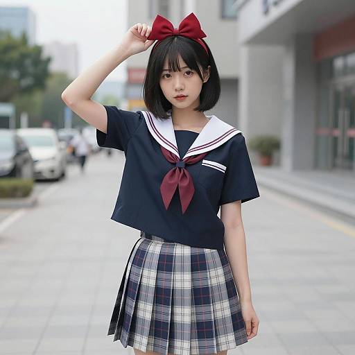 Pale Woman in Sailor Outfit Portrait