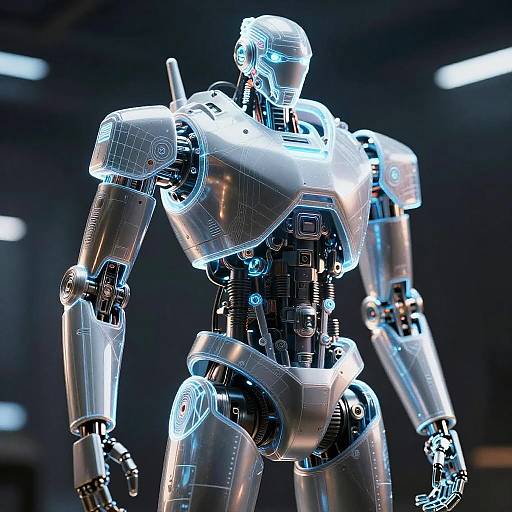 Futuristic Glowing Wireframe Robot