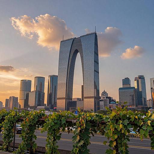 Sunset Mall Among Lush Vined Architecture
