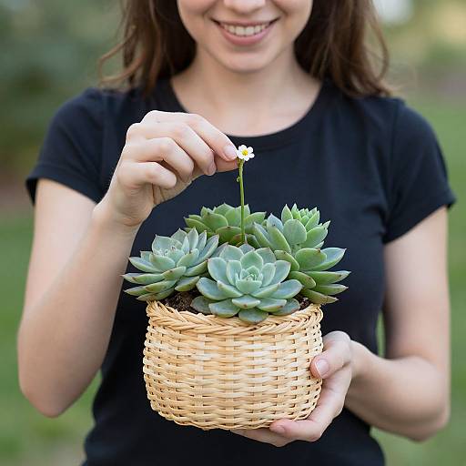 Smiling Woman with Succulent Basket