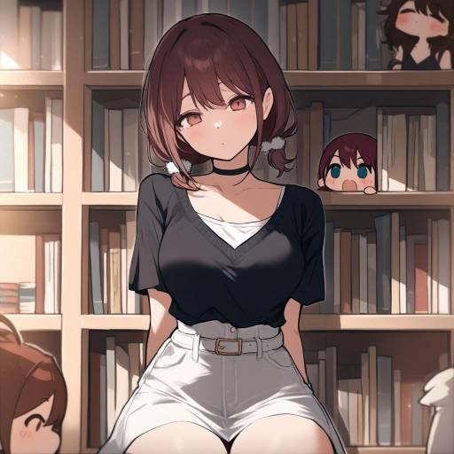 Charming Girls in Cozy Library Setting