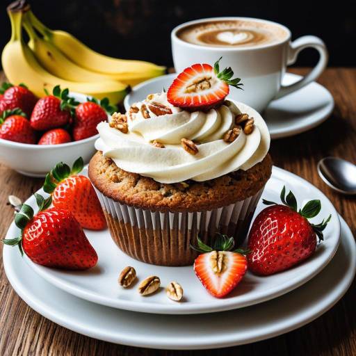 Banana Nut Muffin with Strawberries and Coffee