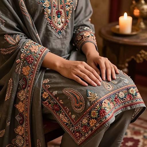 Photorealistic Embroidered Shalwar Kameez Close-Up