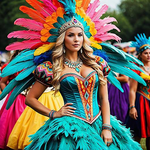 Blonde Woman in Vibrant Carnival Costume