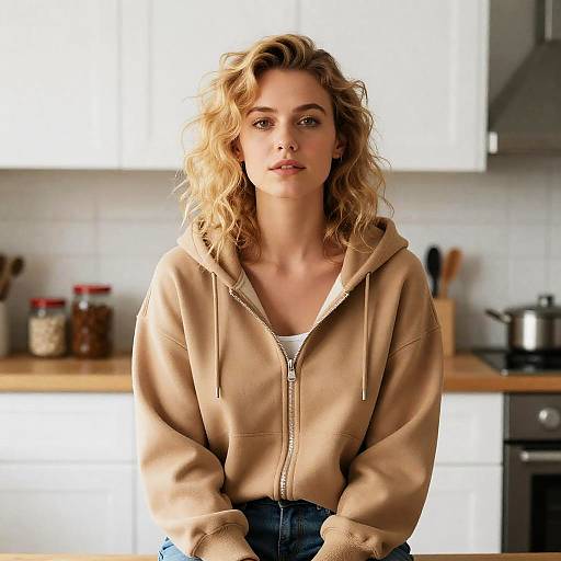 Blonde Woman in Cozy Kitchen Setting