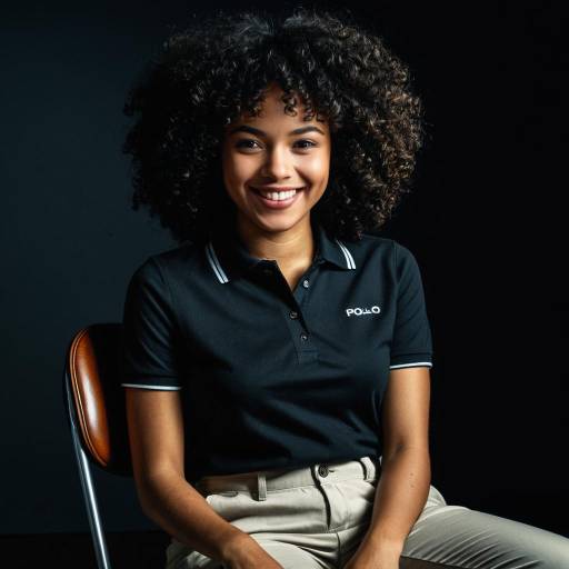 Smiling Woman with Curly Afro in Polo Shirt