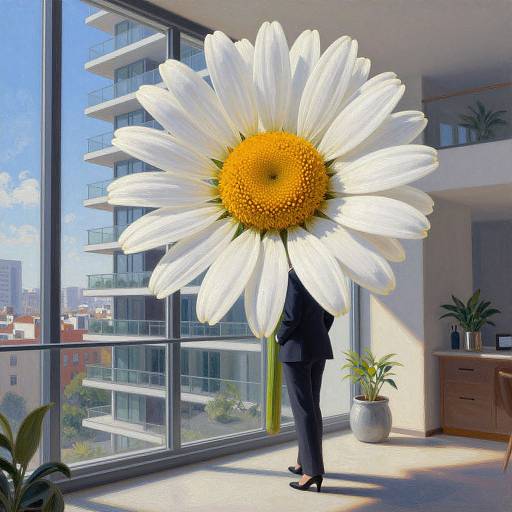 Surreal Woman with Massive Daisy Flower
