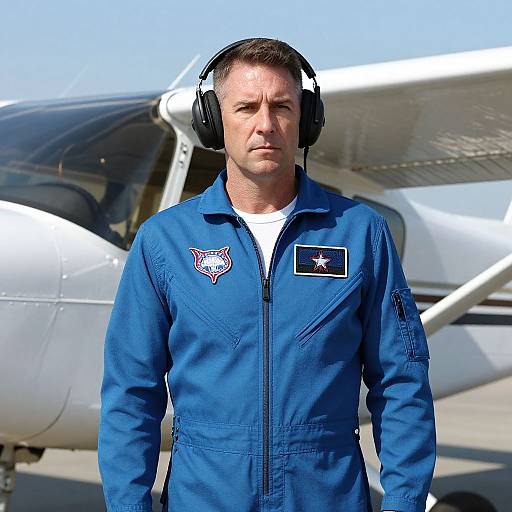 Middle-Aged Pilot by Small Airplane