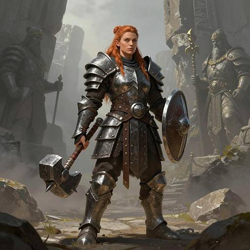 Cinematic Dwarf Warrior in Misty Canyon