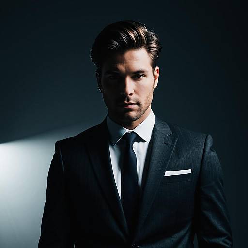 Man with U-Cut Layers Hairstyle in Suit