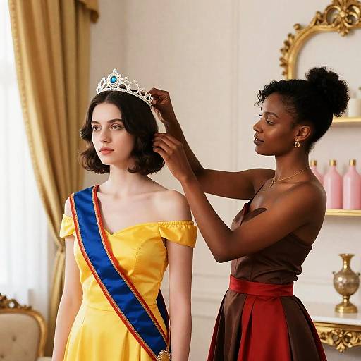 Elegant Interaction of Two Women in a Bright Room