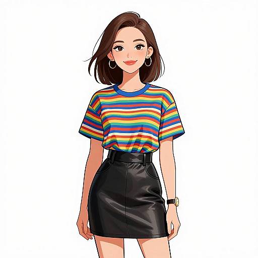 Smiling Woman in Casual Striped Outfit