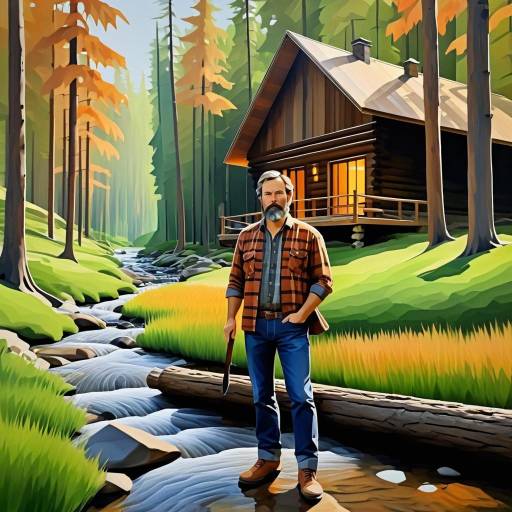 Man with Knife by Rustic Cabin in Forest