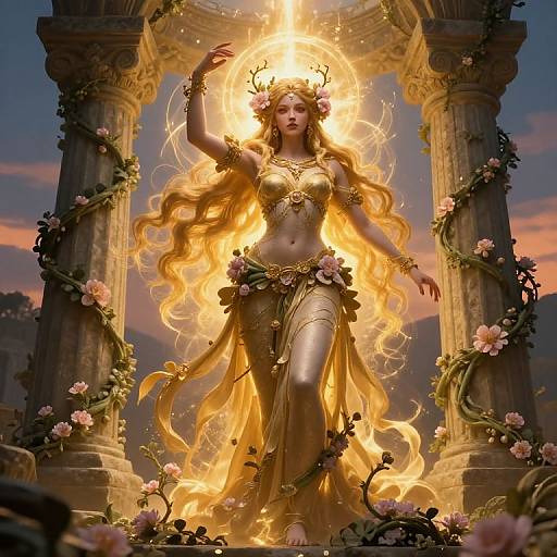 Radiant Nature Goddess with Golden Aura