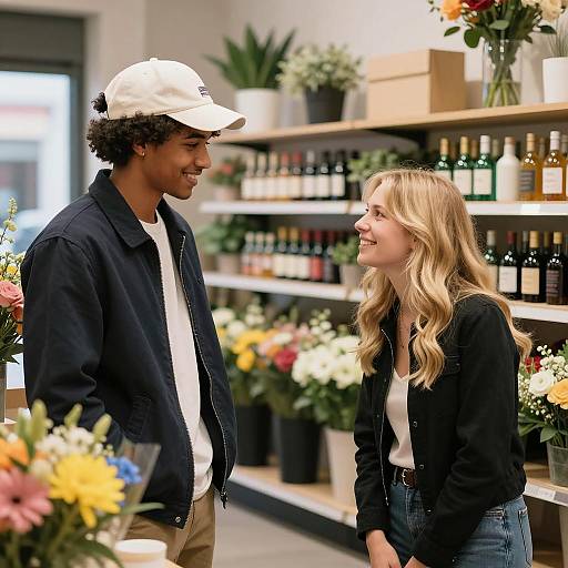 Couple in a Vibrant Flower Shop