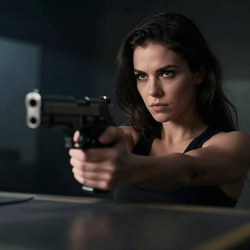 Intense Woman with Handgun in Shadows