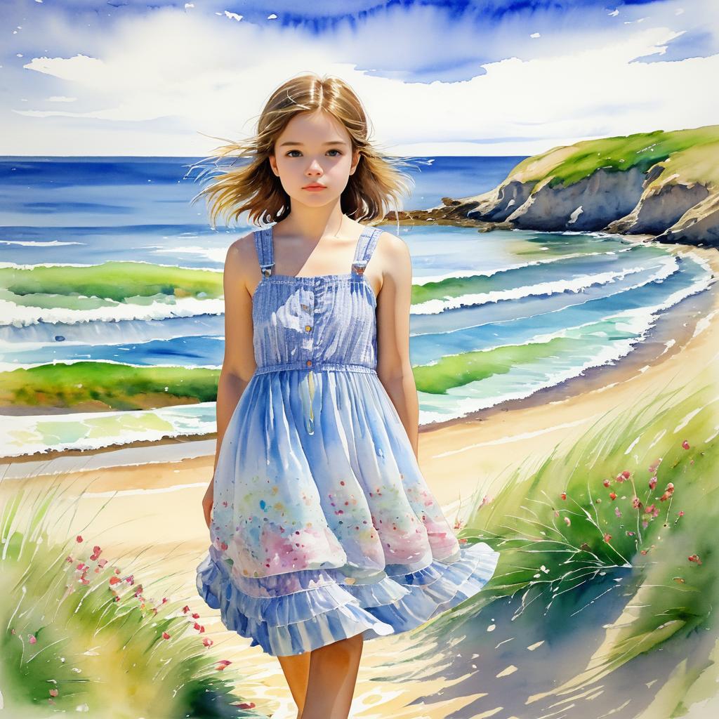 Thoughtful Young Girl on Lonely Beach