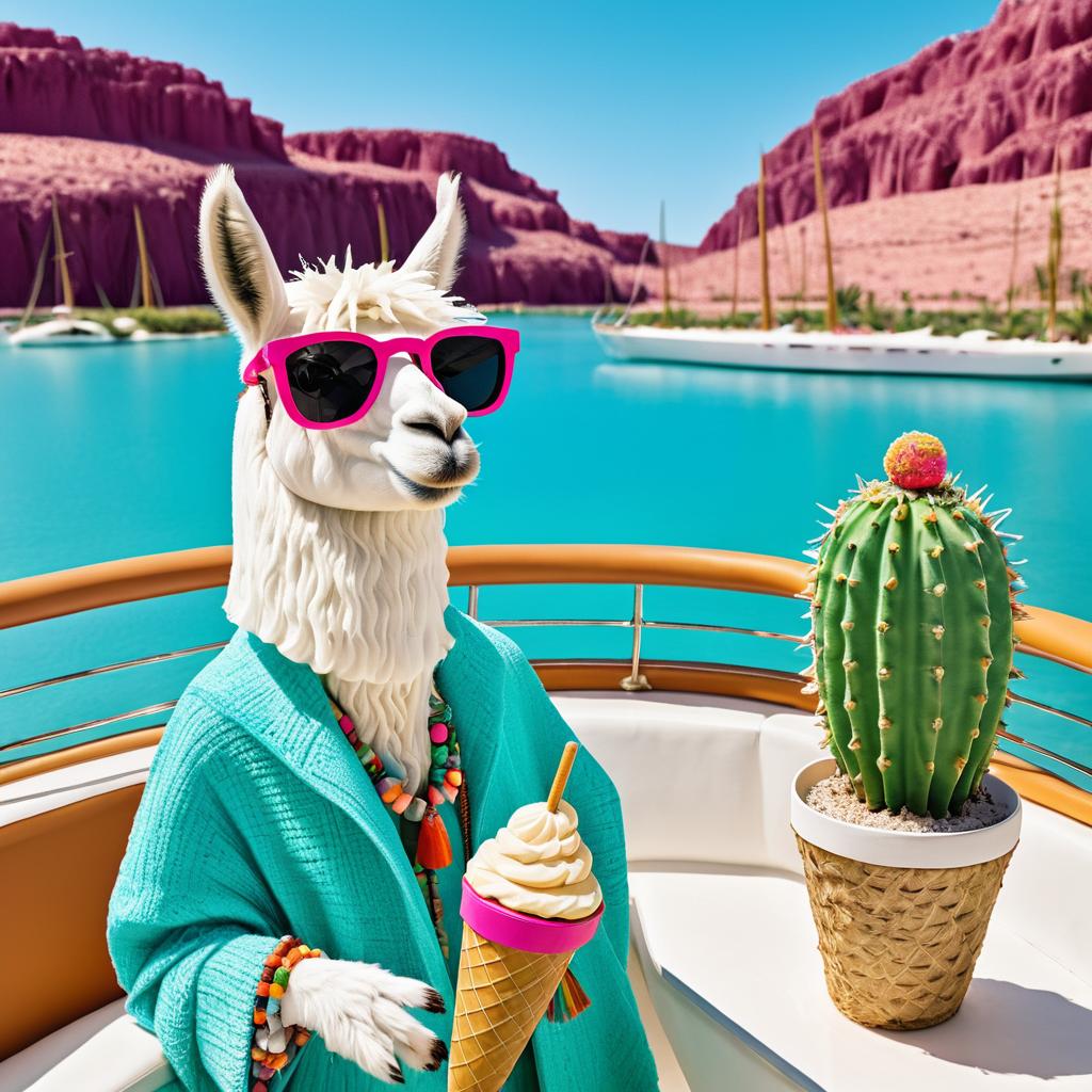 Stylish Llama on a Boat Adventure