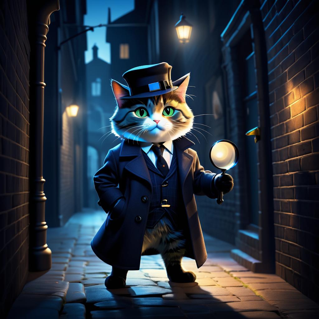 Whimsical Detective Cat in Alley