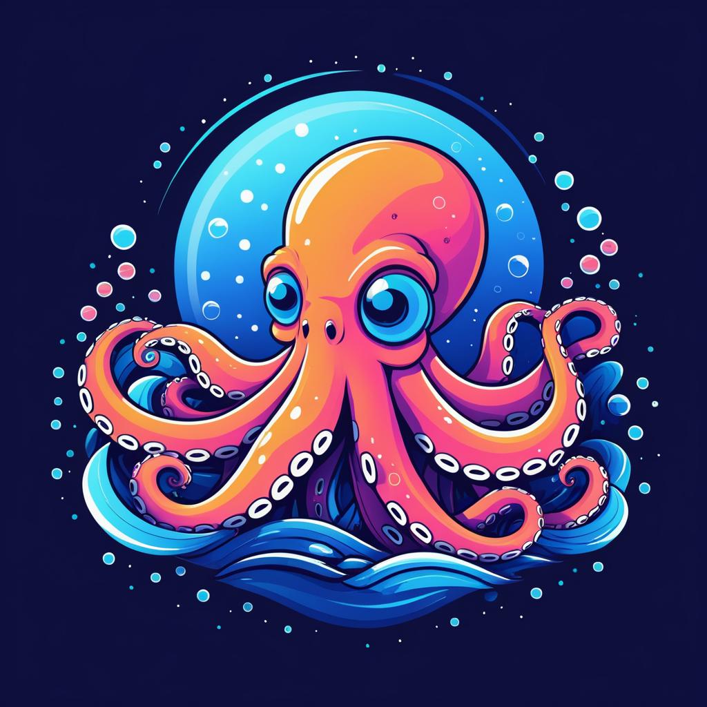 Stylish Vector Octopus Cartoon for T-Shirts