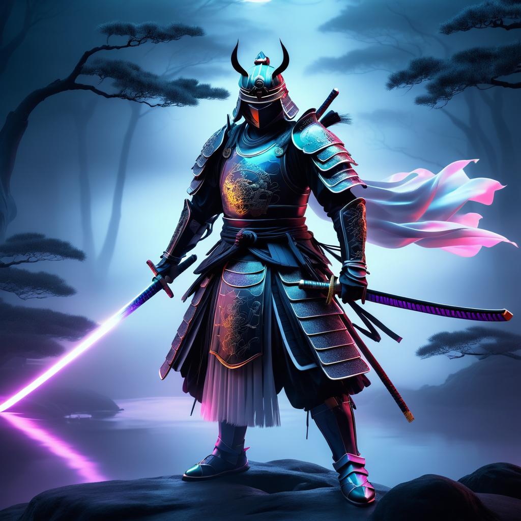 Ethereal Samurai: A Ghostly Combat Scene