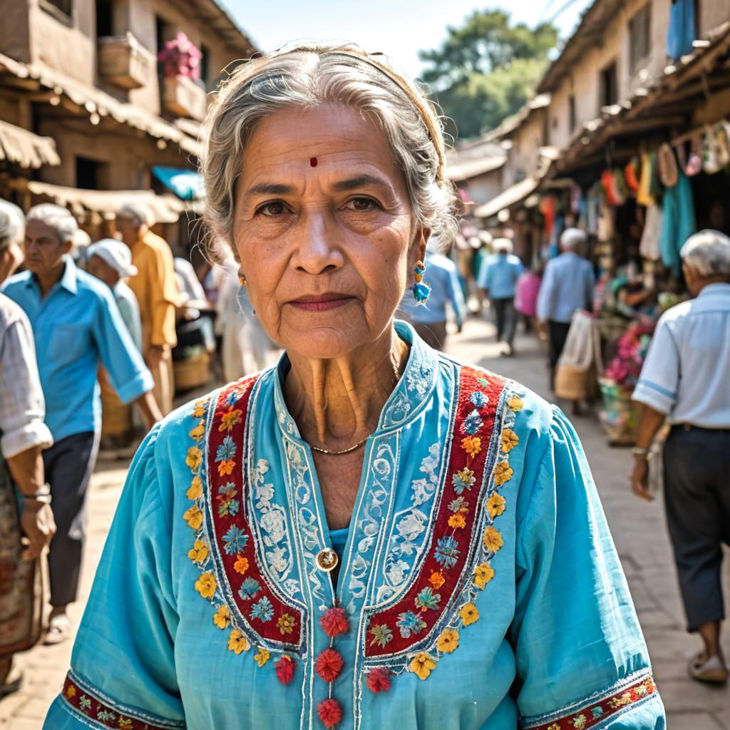 Elderly Woman at Vibrant Village Market