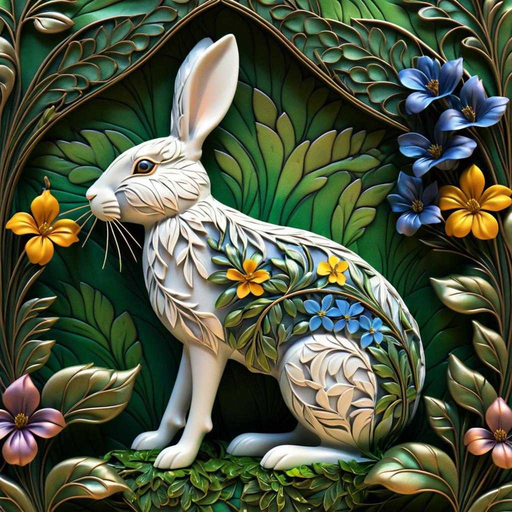 Intricate Floral Rabbit in Fine Art Style