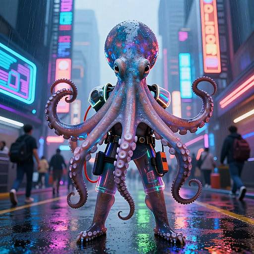 Cyberpunk Octopus in Futuristic City