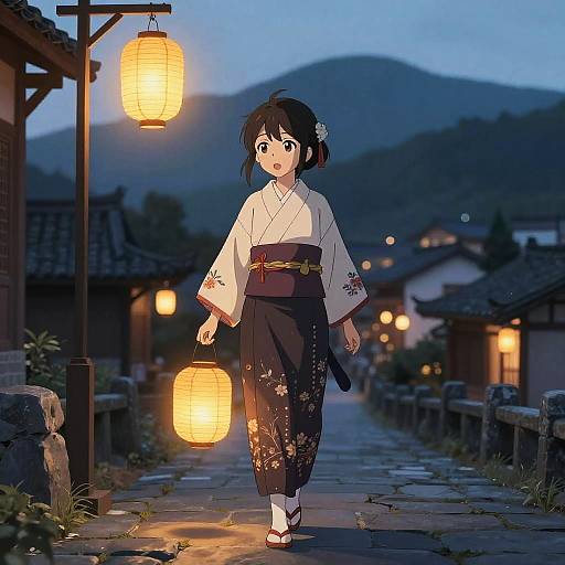 Anime Village Girl at Dusk