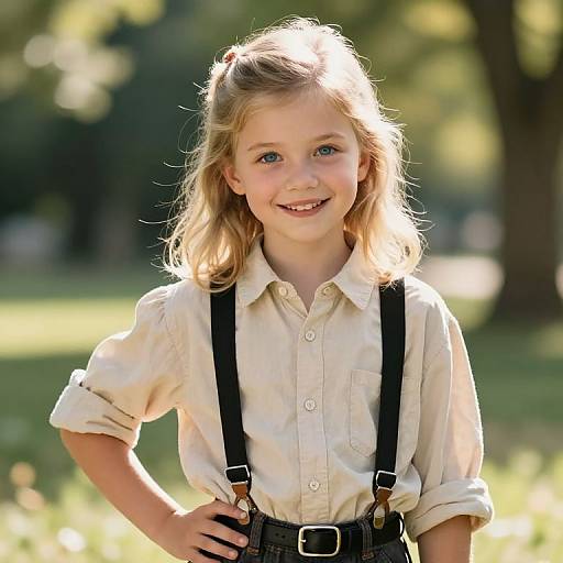 Cheerful Blonde Girl in Vintage Outfit