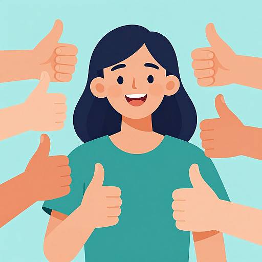 Joyful Woman with Thumbs-Up Support