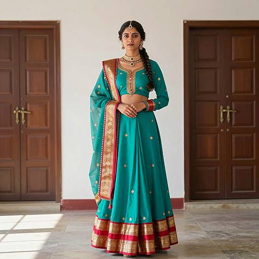 Elegant Woman in Traditional Turquoise Salwar