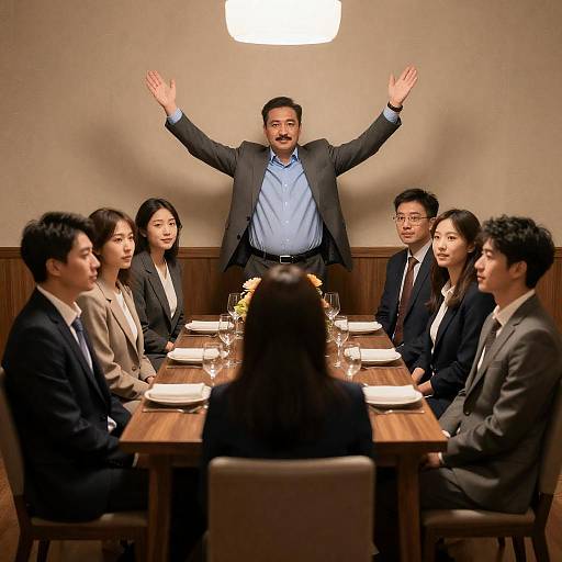 Formal Dining Scene with Seven People